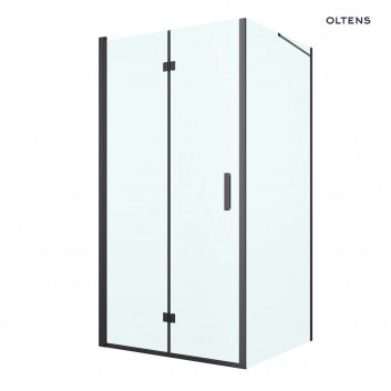 Oltens Hallan Duschkabine 100x90 cm protokątna schwarz matt/Glas transparent Tür mit Wand