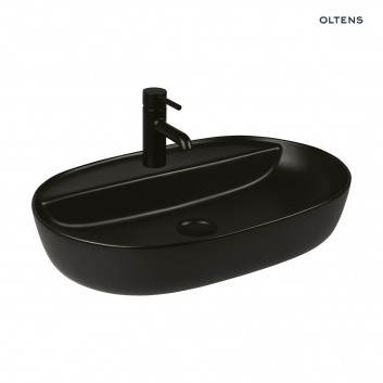 Oltens Hamnes Thin Aufsatzwaschtisch mit Hahnloch oval 51 x 39 cm schwarz matt  mit Schicht Oltens SmartClean