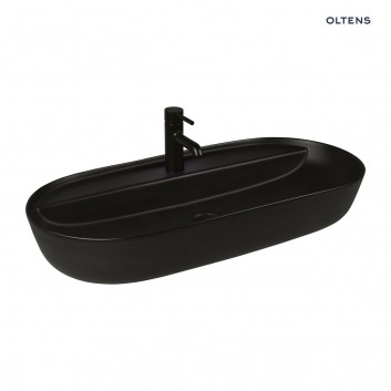 Oltens Hamnes Thin Aufsatzwaschtisch mit Hahnloch oval 62 x 42 cm schwarz matt  mit Schicht Oltens SmartClean 