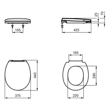 Wc-sitz. mit Deckel für das Becken WC o wys. 355 mm, Ideal Standard CONTOUR 21 - Weiß