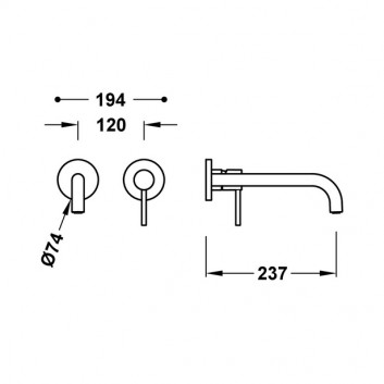 Element zur Wandmontage do podtynkowego korpusu baterii umywalkowe TRES STUDY, Auslauf 237mm, Chrom