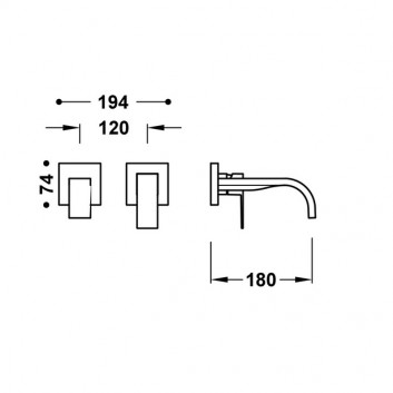 Element zur Wandmontage do podtynkowego korpusu baterii umywalkowe TRES Cuadro, Auslauf 180mm, Chrom 