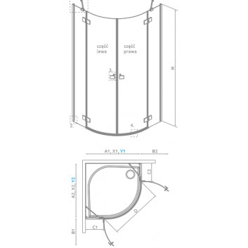 Duschkabine halbrund Radaway Essenza PDD 100x100cm, Chrom/ Glas transparent