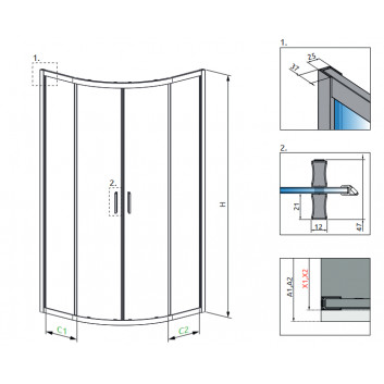 Duschkabine halbrund Radaway Alienta A 90x90cm, Chrom/ Glas transparent