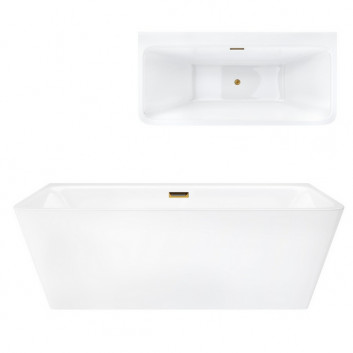 Badewanne freistehend zur Wandmontage z szeroką krawędzią Corsan ISEO , 160x74cm, korek klik-klak Chrom, weiß