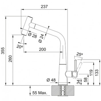 Armatur kuchena Franke Icon pull-out spray, Höhe 355mm, Chrom