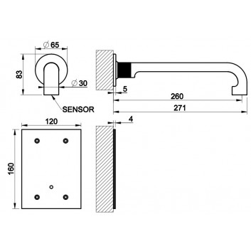 Elektronisch Waschtischarmatur Gessi Inciso, zur Wandmontage, Auslauf 215mm, Chrom