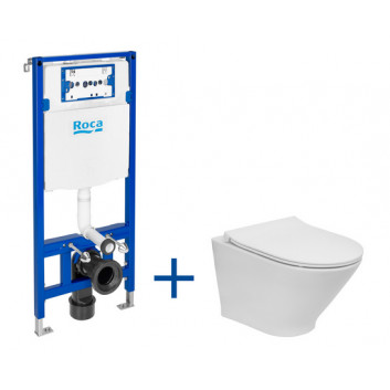 Set Unterputz Roca DUPLO ONE + Becken WC abgehängt GAP ROUND COMPACTO RIMLESS mit Sitz SLIM, weiß