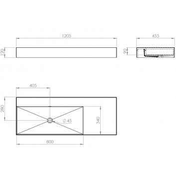 Waschtisch zur Wandmontage links 120.5x45.5cm, Elita Solid-Surface, weiß matt/schwarz matt