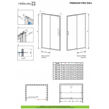 Seitenwand Radaway Premium Pro KDJ 70x200 cm, , transparentes Glas, profil Chrom