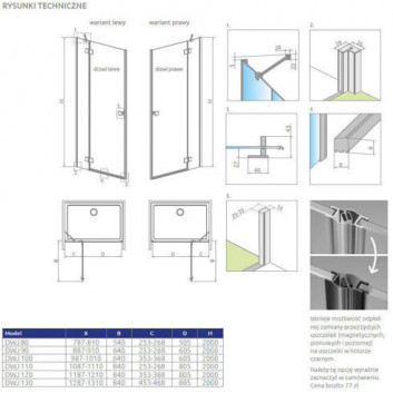 Tür Dusch- für die Nische Radaway Premium Plus DWJ 160, uniwersalne, 1575-1615mm, Glas fabric, profil Chrom