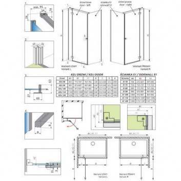Seitenwand S1 70 Radaway Essenza New Black KDJ 66.7-68.2-200cm, profil schwarz, Glas transparent