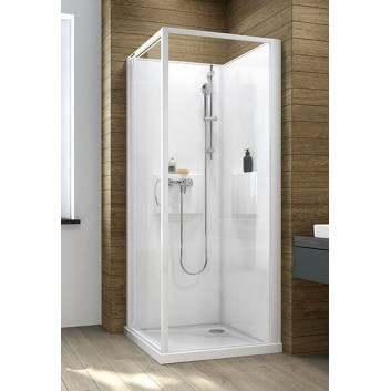 Kabine czterościenna Sanplast Basic Complete, 90 cm komplett, Glas transparent, weißes Profil