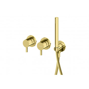 Wannenarmatur mit 3 anschlüssen Kohlman Axel, stehend, Auslauf 190mm, 2 wyjścia wody, Dusch-Set, golden Glanz