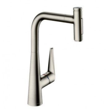 Küchenarmatur Hansgrohe Metris Select M71, Einhebel- 240, herausziehbarer Auslauf, 2jet, sBox - Edelstahl finish