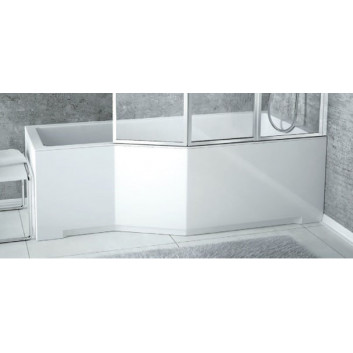Asymmetrische badewanne links Besco Integra 150x75cm + parawan 3-skrzydłowy, weiß
