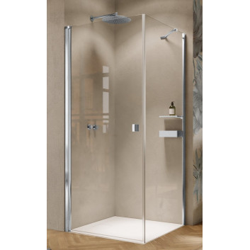 Dusch- Schwingtür nach Maß Huppe Solva ohne Rahmen, Halterung links, 500-1250 x 200x1200 mm, mit Seitenwand, Glas transparent Anti-Plaque, Profil silbern glänzend