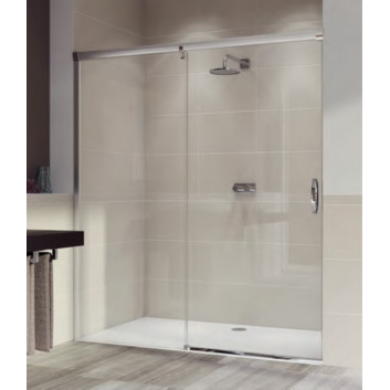 Tür Schiebe- Huppe Aura Elegnace 1-teilig ze stały segmentem, rechts, 90x200 cm, transparentes Glas, Profil silbern glänzend