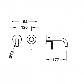 Element zur Wandmontage do podtynkowego korpusu baterii umywalkowe TRES STUDY, Auslauf 237mm, czerń matt