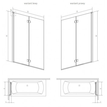 Parawan nawannowy Radaway Nes PNJ 100, lewy, Glas transparent, 100x150cm, profil Chrom