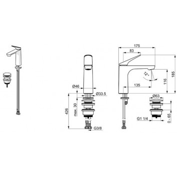 Waschtischarmatur Oras Inspera, stehend, Höhe 169mm, Chrom