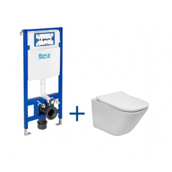 Set Unterputz Roca DUPLO ONE + + Becken WC abgehängt GAP SQUARE COMPACTO RIMLESS mit WC-Sitz mit Softclosing SLIM, weiß