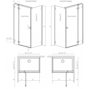 Teil rechts Kabine Radaway Essenza Pro Black PDD, 1000x2000mm, Glas transparent, golden profil
