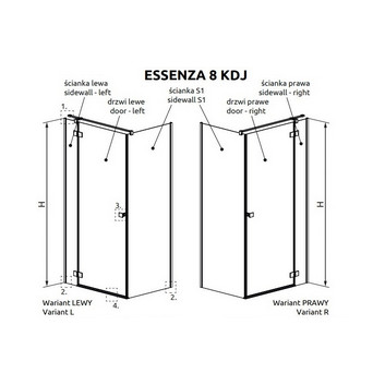Tür Kabine prysznicowej Radaway Essenza 8 KDJ 100, links, 1000x2000mmm, Glas transparent, Chrom