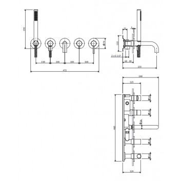 Wannenarmatur mit 5 anschlüssen Unterputz, Omnires Y - Schwarz