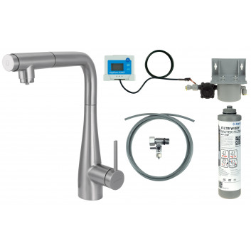Küchenarmatur Deante Magnetic mit Set do filtracji wody z elastyczną wylewką - titanium 