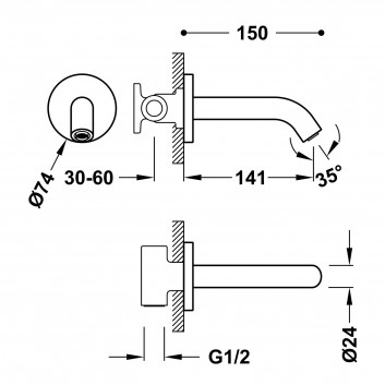 Tres Auslauf zur Wandmontage w Farbeze Chrom, 21018107