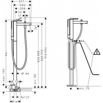 Einhebel- Wannenbatterie, freistehend, Hansgrohe Tecturis E - Weiß Matt