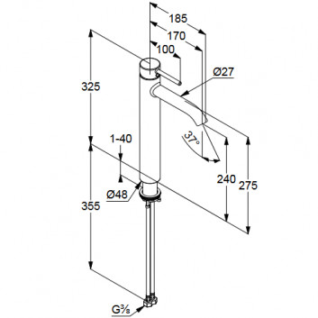 Waschtischarmatur Kludi Bozz 240, stehend, Höhe 325mm, ohne Stöpsel, Chrom