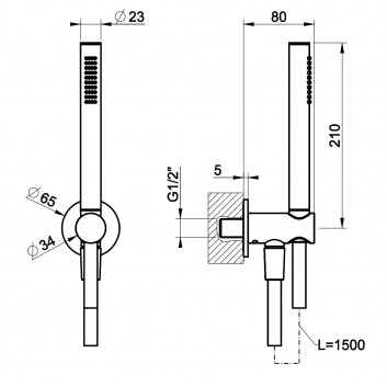 Dusch-set Gessi Anello, Handbrause 1-Funktions- mit Schlauch 150cm i przyłączem, Chrom