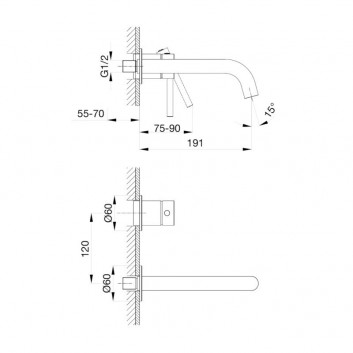 Brausearmatur Emporia Fly, zur Wandmontage, Aufputz - gun metal