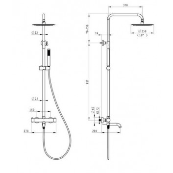 Brausestange Emporia Fly, 3-Funktions, thermostatisch, Aufputz - Chrom