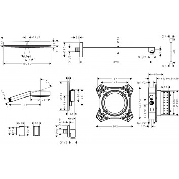 Duschsystem Hansgrohe Pulsify S 260 1jet mit Armatur termostatyczną Ecostat Comfort S i iBox universal 2, Unterputz, Chrom