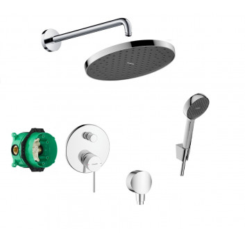 Dusch-set Hansgrohe WallStoris, Aufputz-, Armattur thermostatisch, 1 wyjście wody, mit Korb, wieszakiem i suwakiem, schwarz matt