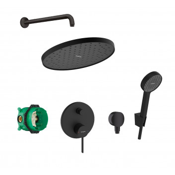 Dusch-set Hansgrohe WallStoris, Aufputz-, Armattur thermostatisch, 1 wyjście wody, mit Korb, wieszakiem i suwakiem, schwarz matt