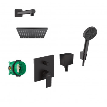 Dusch-set Hansgrohe WallStoris, Aufputz-, Armattur thermostatisch, 1 wyjście wody, mit Korb, wieszakiem i suwakiem, schwarz matt