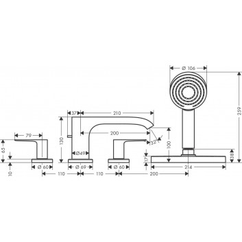 Wannenarmatur mit 4 anschlüssen Hansgrohe Finoris, montaż am Wannenrand, sBox, 2 wyjścia wody, Chrom