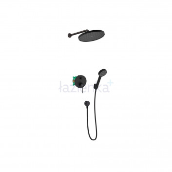Dusch-set Hansgrohe WallStoris, Aufputz-, Armattur thermostatisch, 1 wyjście wody, mit Korb, wieszakiem i suwakiem, schwarz matt