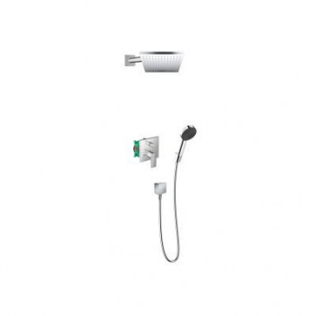 Dusch-set Hansgrohe WallStoris, Aufputz-, Armattur thermostatisch, 1 wyjście wody, mit Korb, wieszakiem i suwakiem, schwarz matt