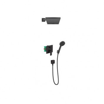 Dusch-set Hansgrohe WallStoris, Aufputz-, Armattur thermostatisch, 1 wyjście wody, mit Korb, wieszakiem i suwakiem, schwarz matt