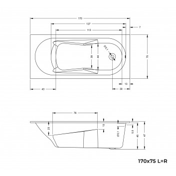 Badewanne rechteckig 170x75cm Riho Lugo weiß 170L- sanitbuy.pl