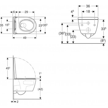 Becken WC hängend Geberit iCon 53x36 cm, bez kołnierza, spłukiwanie wirowe mit WC-Sitz mit Softclosing - weiß