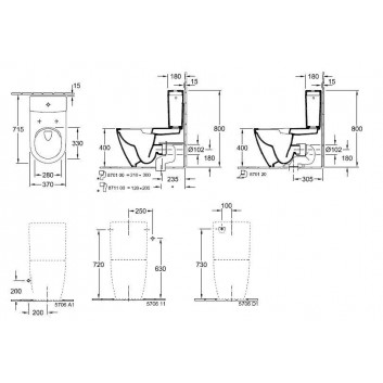 Becken WC stehend Tiefspül-, 37 x 70 cm, Weiss Alpin, Abfluss poziomy Villeroy & Boch Subway 2.0- sanitbuy.pl